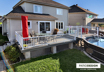 Patio with overground pool by Patio Design inc.