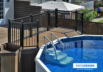 Patio with overground pool by Patio Design inc.