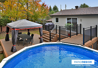 Patio with overground pool by Patio Design inc.