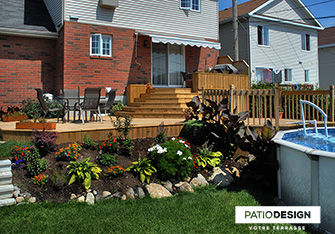 Patio with overground pool by Patio Design inc.