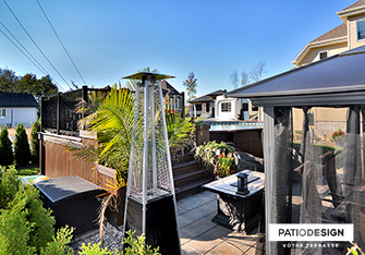 Patio with overground pool by Patio Design inc.