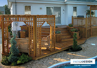 Patio with inground pool by Patio Design inc.