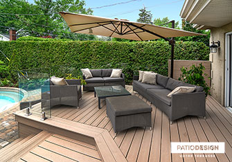 Patio avec piscine creusée par Patio Design inc.