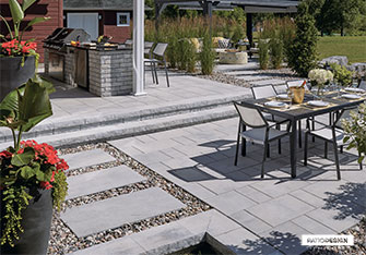 Pavé Permacon Dalles Méga-Melville et Melville 60, Muret Lafitt Tandem par Patio Design inc.